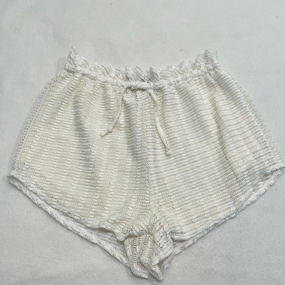 Jewel Exclusive Size S Women's Drawstring Waist Knit Lace Shorts Lined White
